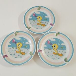 1990s Gibson Tweety Bird Porcelain Plates Warner Bros - Set of 3 Salad Plates